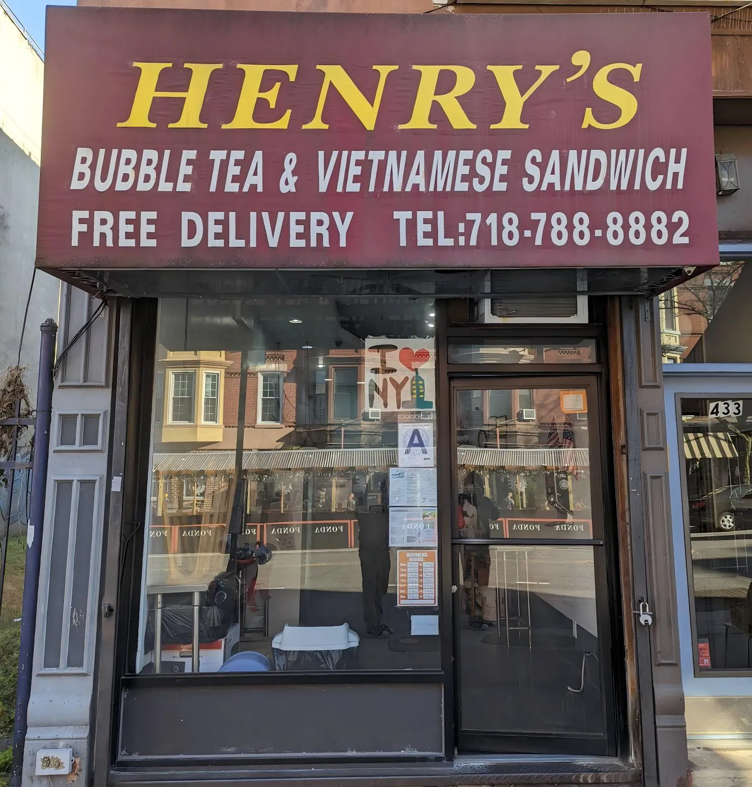 Storefront of Henry's, a Vietnamese Restaurant in Brooklyn.